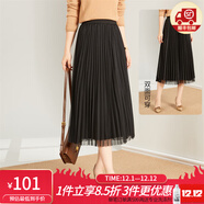 金菊特價(jià)款菱格提花純色百搭A字百褶裙2025秋季兩面穿女半身裙短裙 黑色 M F(165/88A)