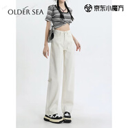 OLDER SEA米白色牛仔褲女褲秋季2025年新款百搭高腰小個(gè)子顯瘦直筒褲子女 白色 XL 建議120-130斤