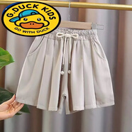 G.duck女童短褲夏季薄款裙褲2024款兒童洋氣寬松休閑短褲中大童雪紡褲裙 米白色 系帶短褲 120 建議身高110-120