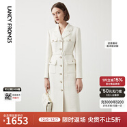 朗姿棉質(zhì)復古小香風(fēng)設計感高級感顯瘦裙子通勤休閑收腰連衣裙冬季 白色 M