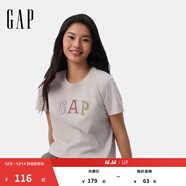GAP女裝2025夏季新款純棉彩色膠印logo短袖T恤常規休閑上衣765994 灰白色 M (165/84A) 亞洲尺碼