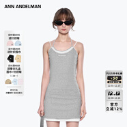ANN ANDELMAN官方直營(yíng)灰色無(wú)袖修身掛脖包臀短裙假兩件吊帶連衣裙 灰色 M