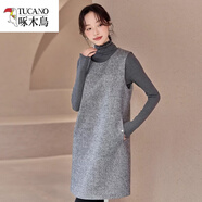 啄木鳥(niǎo)（TUCANO）極簡(jiǎn)風(fēng)灰色羊.毛背心裙女中長(cháng)款2026年秋冬新款無(wú)袖連衣裙毛呢裙 背心裙 麻灰色 L 115-125斤