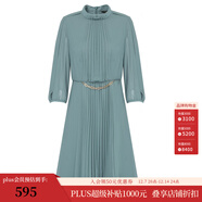 ScofieldScofield女裝法式小高圓領(lǐng)優(yōu)雅通勤七分袖百褶連衣裙氣質(zhì)中長(cháng)裙 綠色 M 165