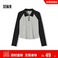 森馬（Semir）POLO衫女短款拼色插肩袖修身上衣小個(gè)子秋顯瘦套頭衫101524115003