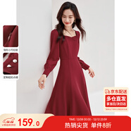 尚都比拉高級感連衣裙女春秋氣質(zhì)方領(lǐng)中長(cháng)款內搭打底赫本風(fēng)裙子