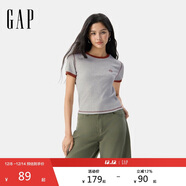 蓋璞女裝2025夏季新款刺繡logo撞色包邊坑條短袖T恤活力上衣766080