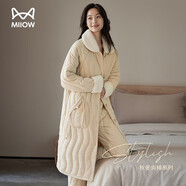 貓人【可外穿夾棉】女士睡衣女冬季睡袍睡褲女梭織外層防水珊瑚絨夾棉