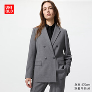 優(yōu)衣庫女裝雙排扣茄克/外套通勤商務(wù)夾克25秋冬新款481603 484252 478557/05天灰色 M