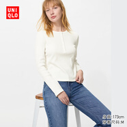 優(yōu)衣庫女裝羅紋亨利領(lǐng)T恤/長(cháng)袖修身短款內搭打底479591 487908 487908/01乳白色 M