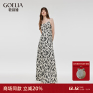 歌莉婭吊帶連衣裙黑白印花別致獨特氣質(zhì)長(cháng)裙1C2R4K64A 82D杏底黑山茶花印花 2XL