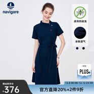 Navigare意大利小帆船短袖連衣裙女士夏季棉質(zhì)斜領(lǐng)裙子時(shí)尚顯瘦半袖a字裙 海軍藍 S 碼