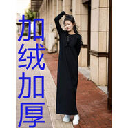 超長(cháng)大碼連衣裙高個(gè)子到腳踝長(cháng)裙加絨加厚直筒拖地打底裙可定制 黑色加絨不開(kāi)叉 2XL 2XL
