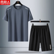 南極人（Nanjiren）運動(dòng)套裝男士新款夏季休閑寬松速干短袖t恤冰絲長(cháng)褲子跑步薄 8802+K02【短褲套裝】深灰 M