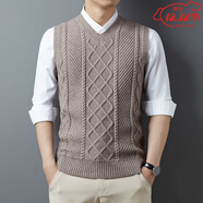 EMZ鄂爾多斯秋冬款羊毛V領(lǐng)加厚毛衣男中年復古粗針保暖羊毛衫爸爸裝 米色Y64【XY411+KL】#41 L