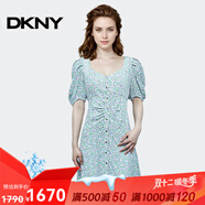 唐可娜兒（DKNY）【京東奧萊】法式小眾碎花連衣裙女夏季新款收腰顯瘦氣質(zhì)短袖裙子 W1312Z53-392 XXS