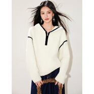 吻璦（wenai）毛衣女2025年秋冬裝新款米白色連帽套頭圈圈毛衣外套女韓版寬松半 米白色 S