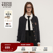 Teenie Weenie小熊女裝毛衣秋舒適學(xué)院風(fēng)綿羊毛絞花針織開(kāi)衫軟外套 煤灰色 XS