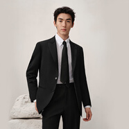 吉約蒙（G·MONS）100%純羊毛西服套裝男士正裝西裝套裝職業(yè)裝商務(wù)西裝套裝結婚新郎 C0799燕尾黑【上衣+褲子】 52