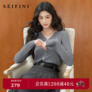 詩(shī)凡黎涼感天絲老錢(qián)萊賽爾POLO絞花針織衫25夏新薄圓領(lǐng)短袖開(kāi)衫女 【長(cháng)袖V領(lǐng)開(kāi)衫】中灰 M