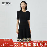 深呼吸DEEP BREATH女裝簡(jiǎn)約提花撞色高腰針織短袖連衣裙A500253 黑 S (2碼)