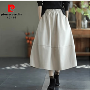 皮爾卡丹（pierre cardin）厚款毛呢松緊腰中長(cháng)款半身裙女2026新款高腰A字裙傘裙秋冬百搭 米色 M 90-115斤