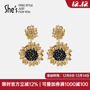 She's茜子梵高向日葵原創(chuàng  )手工釘珠礦彩水晶耳環(huán)復古耳釘耳飾生日禮物女 金色向日葵D0