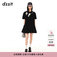 DZZIT【爆款補單】地素春夏甜酷少女黑白撞色蝴蝶結繡花連衣裙女 黑色 XS