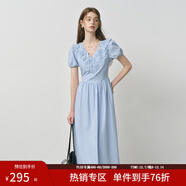 范思藍恩法式重工立體花朵蕾絲連衣裙女夏季2025新款收腰裙子2884 冰水藍 XS