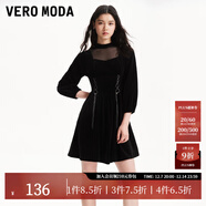 VEROMODA連衣裙季優(yōu)雅氣質(zhì)絲絨拼接七分袖短裙女3161017 S59黑色 175/92A/XL