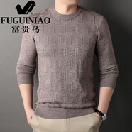富貴鳥(niǎo)（FUGUINIAO）男裝秋冬季新款男士長(cháng)袖打底衫休閑圓領(lǐng)毛衣薄款針織T恤上衣 駝色 L
