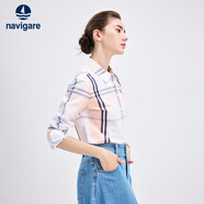 Navigare意大利小帆船女士長(cháng)袖襯衫春秋季休閑格子襯衣萊賽爾高檔寸衫 粉紅/白 M