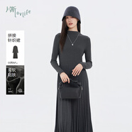 片斷（dribs＆drabs）連衣裙女冬季新款堆堆領(lǐng)簡(jiǎn)約優(yōu)雅氣質(zhì)拼接小眾a字長(cháng)裙 深灰 L