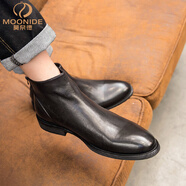 莫奈德品牌切爾西靴男透氣馬丁靴男【頭層牛皮】英倫男靴冬季加絨靴子男 黑色加絨 39