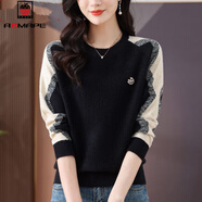 AEMAPE2025新款秋冬時(shí)尚套頭圓領(lǐng)針織衫毛衣女短款洋氣寬松上衣打底衫 黑色 L 建議110-120斤