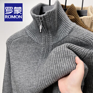 羅蒙（ROMON）半拉鏈高領(lǐng)粗針套頭毛衣男士秋冬加厚保暖針織衫青年防寒打底衫男 灰色 L