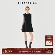 茶·愫【反叛千金】puretea茶愫pu皮無(wú)袖A字收腰連衣裙女2025年秋季新款 石墨黑 M