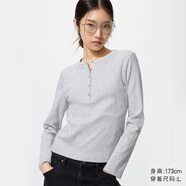優(yōu)衣庫女裝羅紋亨利領(lǐng)T恤/長(cháng)袖修身短款內搭打底479591 487908 479591/02淺灰色 S