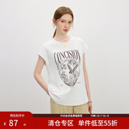 范思藍恩新中式原創(chuàng  )手繪圖案T恤女2025夏新款復古百搭上衣2843 白色 XS