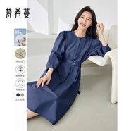 梵希蔓綠色法式超好看連衣裙女2025年春新款氣質(zhì)高級感收腰長(cháng)裙子 M5616 藏青色 S