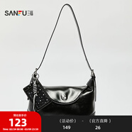 三福腋下包夏季松弛漫游韓系簡(jiǎn)約法棍包可愛(ài)掛件亮面女包500173 漆黑斑點(diǎn)狗 中