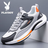 花花公子男鞋2026新款春夏季潮流運動(dòng)跑步鞋休閑軟底防滑跑步鞋男款網(wǎng)面鞋 H8525-灰桔-皮面款 40