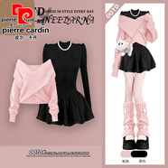 皮爾卡丹（pierre cardin）跨年穿搭紅色連衣裙秋裝2025年新款小香風(fēng)新年戰袍毛衣裙套裝 粉色交叉毛衣單件少女套裝時(shí)尚洋派時(shí)髦/冬日千金穿搭/ S 80-95