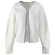 2025秋冬新款針織開(kāi)衫泡泡袖女裝V領(lǐng)毛衣時(shí)髦鑲鉆氣質(zhì)百搭上衣 海灘開(kāi)衫白色 S