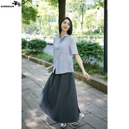 哥弟（GIRDEAR）冬季新款爆款洋洋氣感流行高腰顯瘦半身裙1200366 高級灰 S (2碼)