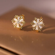 銅合金鋯石耳飾韓國高級感雪花耳扣女小巧精致氣質(zhì)耳環(huán)新款耳飾 【送精美禮盒】雪花耳扣1對