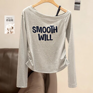 絲柏舍圓領(lǐng)字母印花T恤女2026春裝新款時(shí)尚修身顯瘦長(cháng)袖上衣