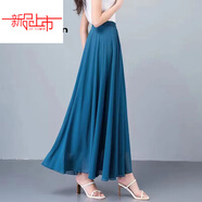 皮爾卡丹（pierre cardin）2025新款雪紡半身長(cháng)裙女夏季高腰沙灘裙子跳舞半截大擺裙子a字 孔雀綠雪紡【腰圍1尺8到3尺】 360度裙長(cháng)95厘米需定做不退換