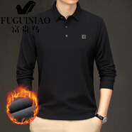 富貴鳥(niǎo)（FUGUINIAO）2025新款冬季男士加絨加厚polo衫翻領(lǐng)長(cháng)袖t恤中年保暖打底 黑色 2XL 180/54