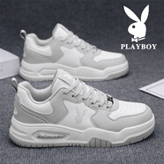 花花公子男鞋2025秋冬季新款男士透氣高幫休閑鞋子男款運動(dòng)增高板鞋靴男 白灰 PLHH102 40